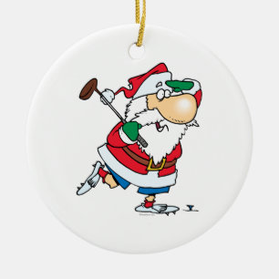 Ornement En Céramique caricature amusante golfeur santa claus