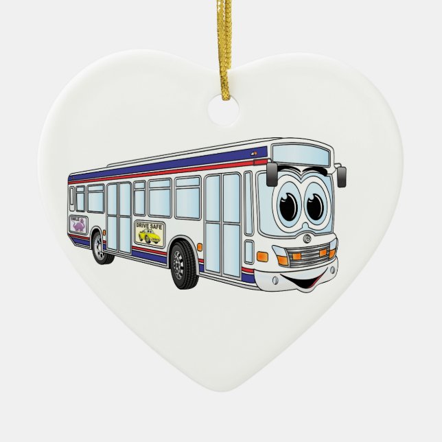 Ornement En Céramique Caricature de bus de la ville blanche (Devant)