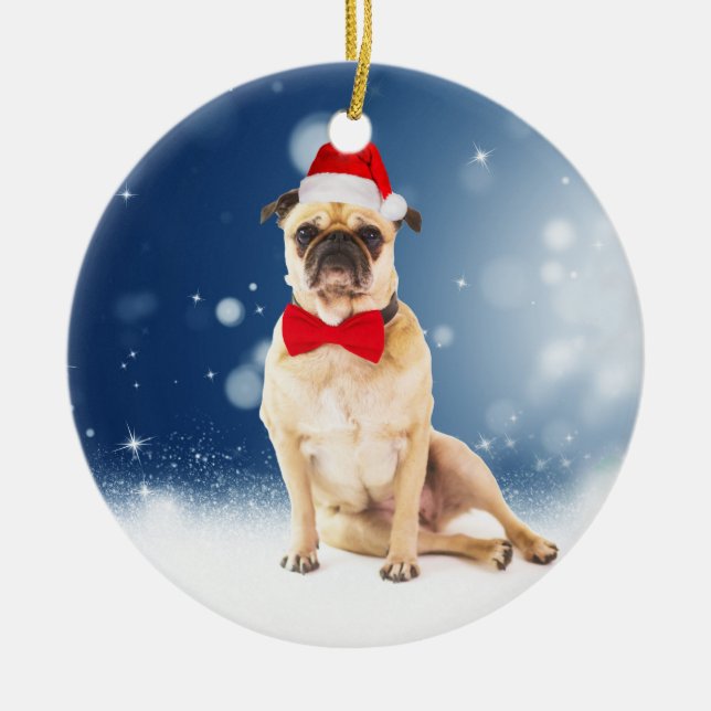 Ornement En Céramique Carlin avec Noël Santa Hat (Devant)