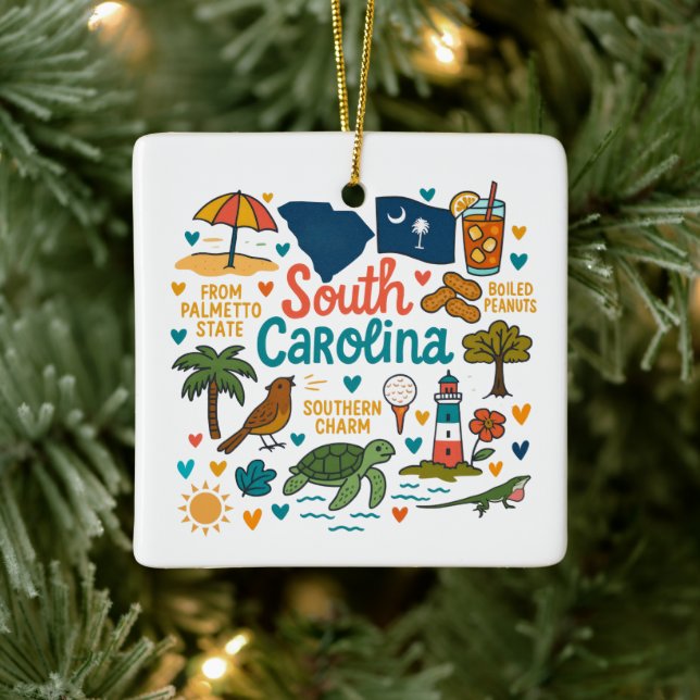 Ornement En Céramique Carolina Sud personnalisée Voyage en famille Noël (Arbre)