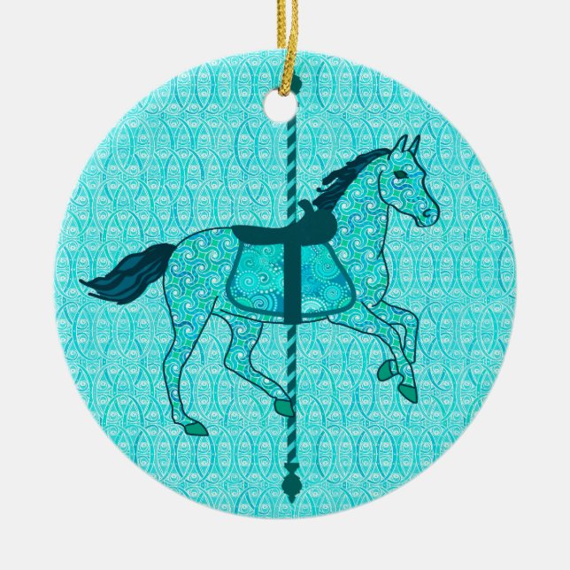 Ornement En Céramique Carousel Horse - Turquoise et Aqua (Devant)