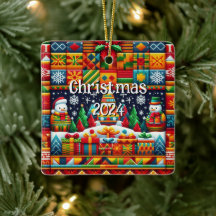 Carré Noël 2024 Kente Motif Ornament