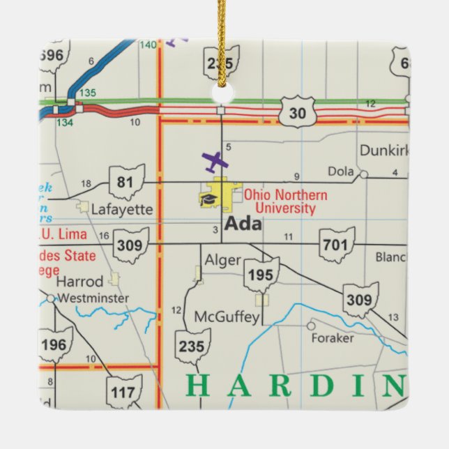 Ornement En Céramique Carte Ada Ohio (Dos)
