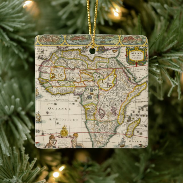 Ornement En Céramique Carte antique de l'Afrique par Hondius et Jansson (Arbre)
