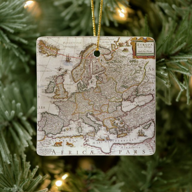 Ornement En Céramique Carte antique de l'Europe par Willem Jansz Blaeu,  (Arbre)