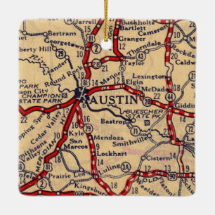 Ornement En Céramique Carte Austin Texas 1926