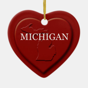 Ornement En Céramique Carte cardiaque du Michigan Ornament de Noël