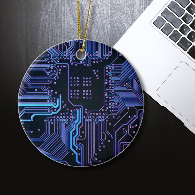 Ornement En Céramique Carte cool de circuit d'ordinateur bleu (Créateur téléchargé)