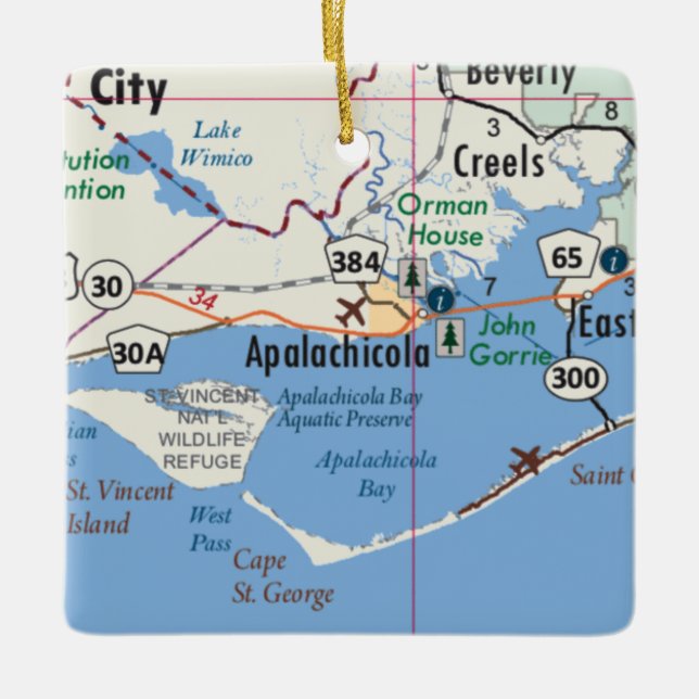 Ornement En Céramique Carte d'Apalachicola Floride (Devant)