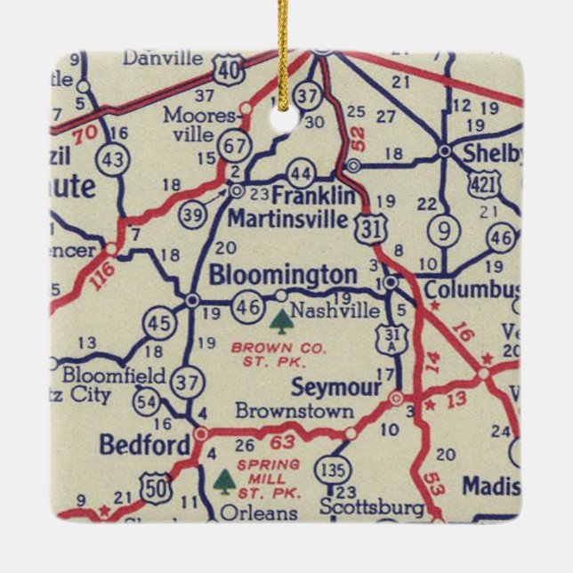 Ornement En Céramique Carte de Bloomington dans les années 50 (Dos)