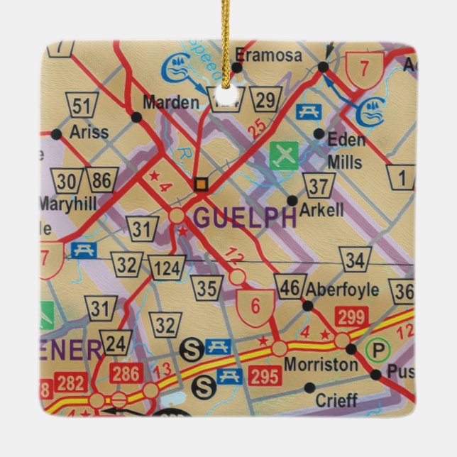 Ornement En Céramique Carte de Guelph Ontario (Dos)