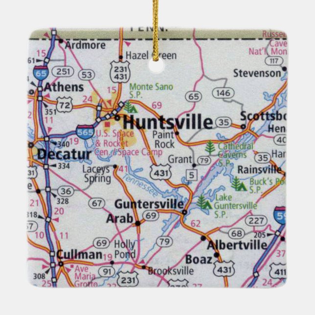Ornement En Céramique Carte de Huntsville Alabama (Dos)