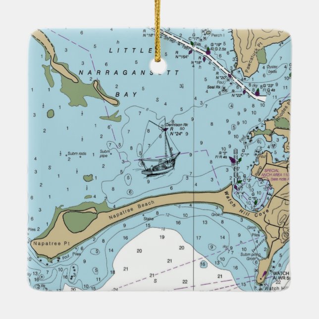 Ornement En Céramique Carte de la baie Little Narragansett (Dos)