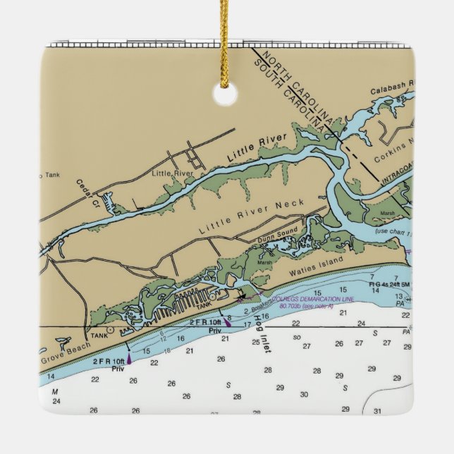 Ornement En Céramique Carte de Little River, Caroline du Sud (Dos)