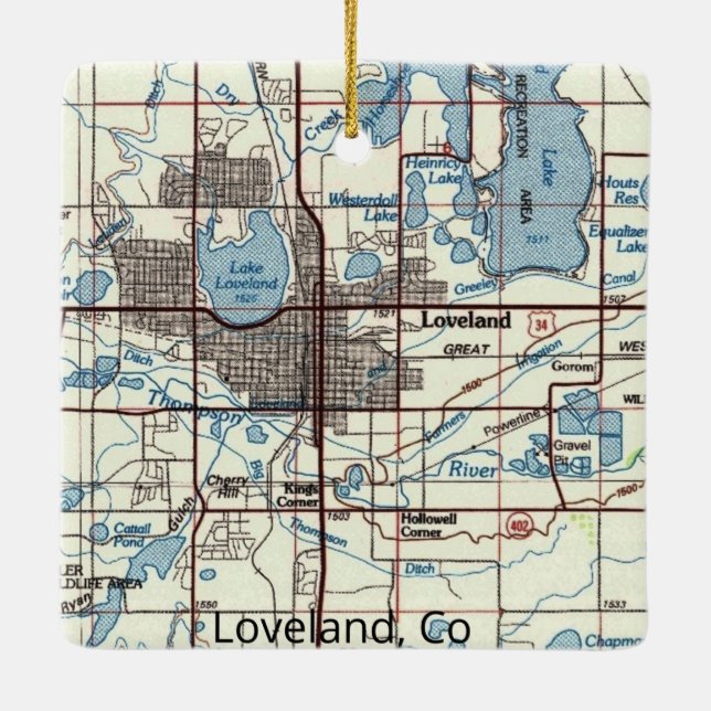 Ornement En Céramique Carte de Loveland CO Topo (Dos)