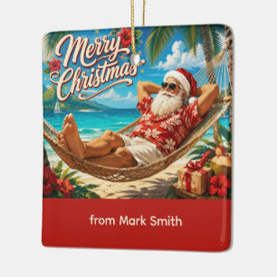 Ornement En Céramique Carte de Noël avec le Père Noël dans un hamac