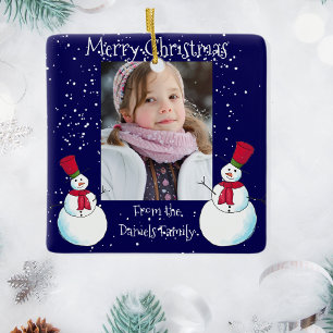 Ornement En Céramique Carte de Noël personnalisée avec photo de bonhomme