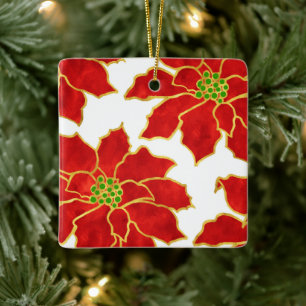 Ornement En Céramique Carte de note Poinsettias Poinsettias Gold