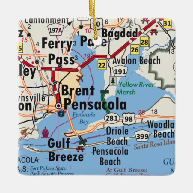 Ornement En Céramique Carte de Pensacola Floride (Devant)