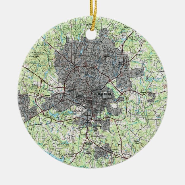 Ornement En Céramique Carte de Raleigh en Caroline du Nord (1990) (Devant)