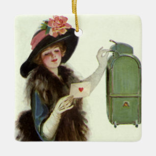 Ornement En Céramique Carte de Saint-Valentin victorienne vintage pour f