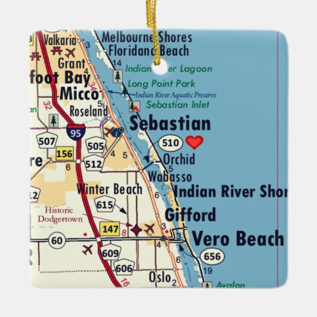 Ornement En Céramique Carte de Sebastian Florida (Devant)