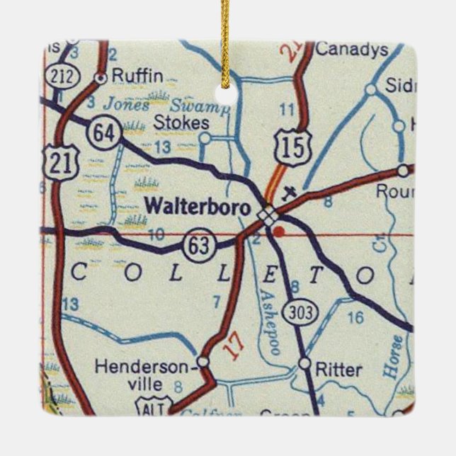 Ornement En Céramique Carte de Waltersboro Caroline du Sud (Dos)