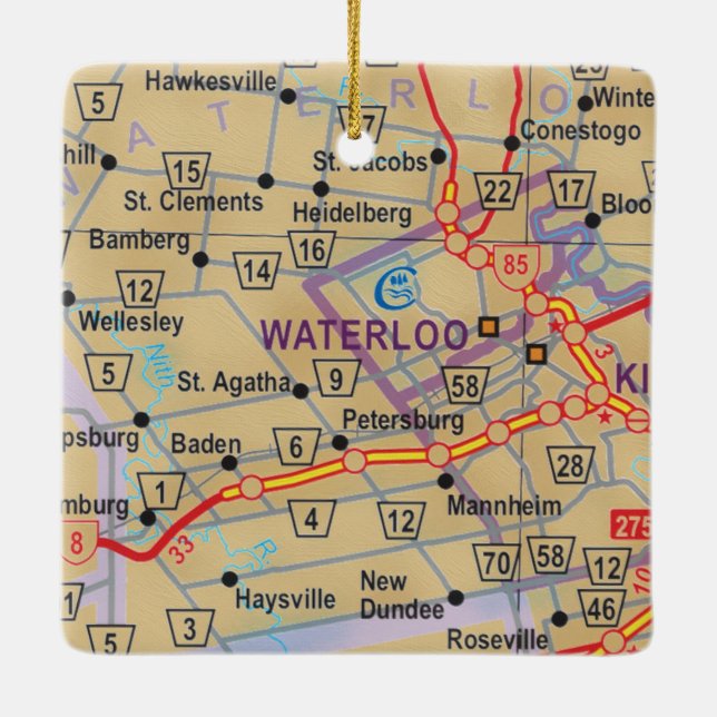 Ornement En Céramique Carte de Waterloo Ontario (Dos)
