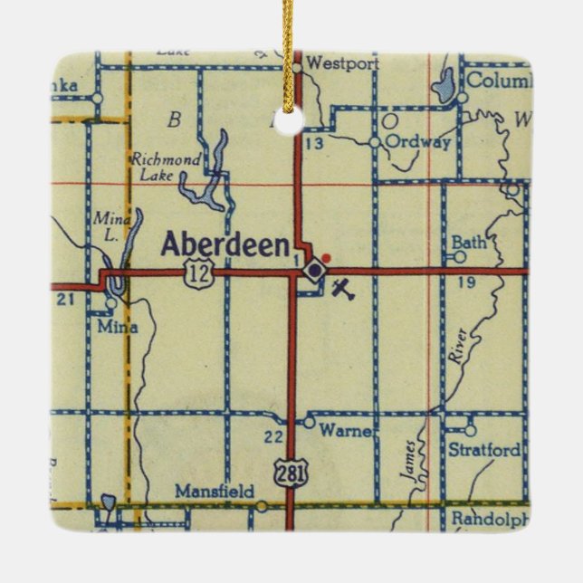 Ornement En Céramique Carte des années 50 d'Aberdeen SD (Dos)