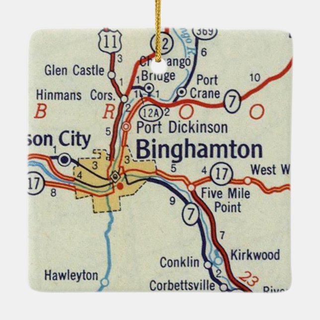 Ornement En Céramique Carte des années 50 de Binghamton NY (Dos)
