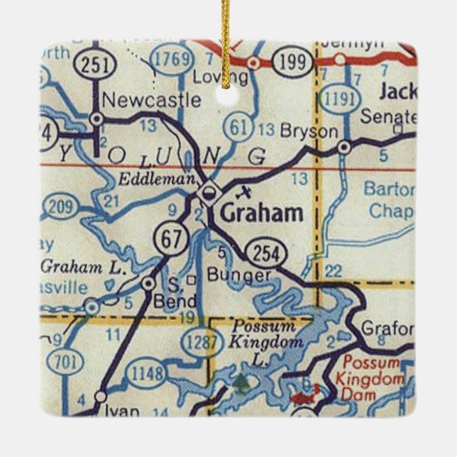 Ornement En Céramique Carte des années 50 de Graham Texas (Dos)