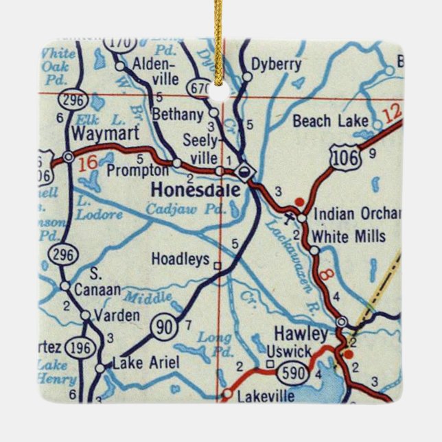 Ornement En Céramique Carte des années 50 de Honesdale PA (Dos)