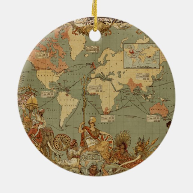 Ornement En Céramique Carte du monde Antique 1886 Illustré (Dos)