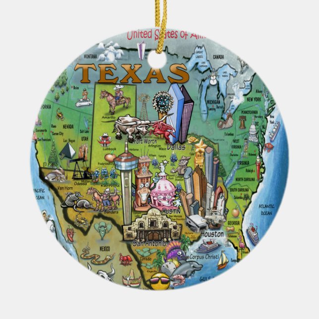 Ornement En Céramique Carte du Texas Etats-Unis (Devant)