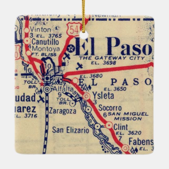 Ornement En Céramique Carte El Paso TX 1948 (Dos)
