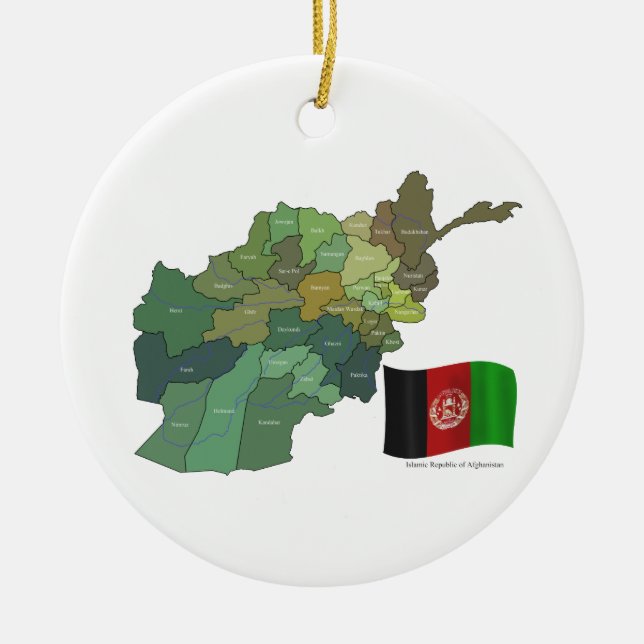 Ornement En Céramique Carte et drapeau de l'Afghanistan (Devant)