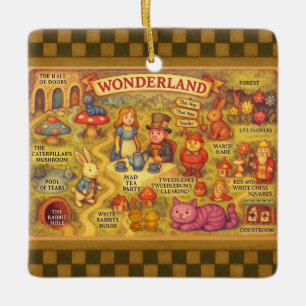 Ornement En Céramique Carte Fantaisiste des Aventures d'Alice au Pays de