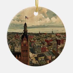 Ornement En Céramique Carte imagée vintage de WI de Milwaukee (1898)
