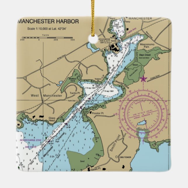 Ornement En Céramique Carte MA de Manchester By the Sea (Dos)