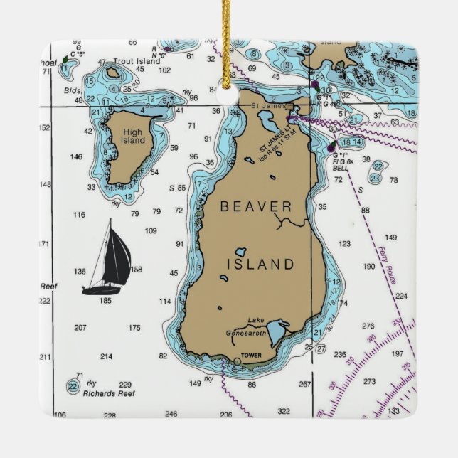 Ornement En Céramique Carte marine de Beaver Island Michigan (Dos)