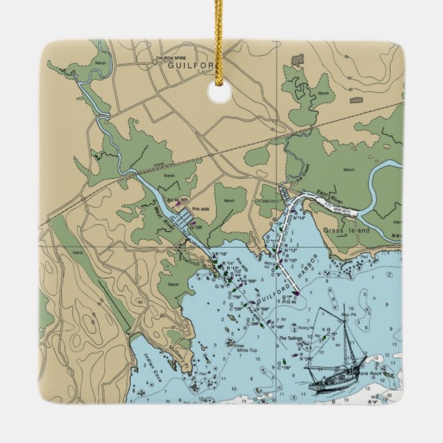 Ornement En Céramique Carte marine de Guilford CT (Dos)