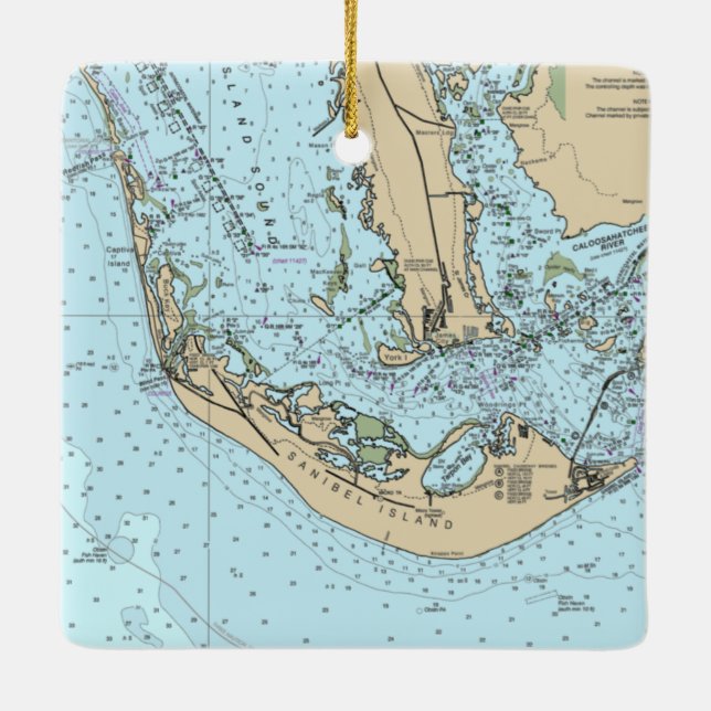 Ornement En Céramique Carte marine de l'île de Sanibel (Dos)