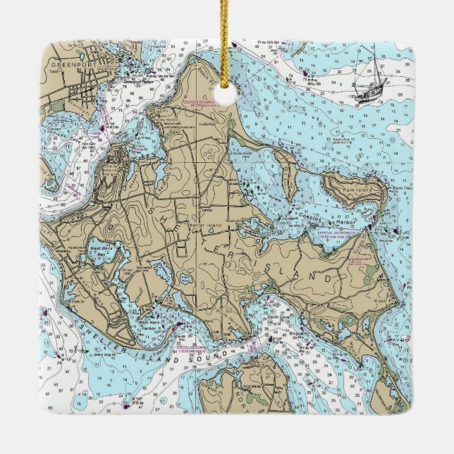 Ornement En Céramique Carte marine de l'île Shelter NY Noël (Dos)
