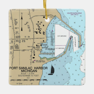 Ornement En Céramique Carte marine du Michigan de Port Sanilac