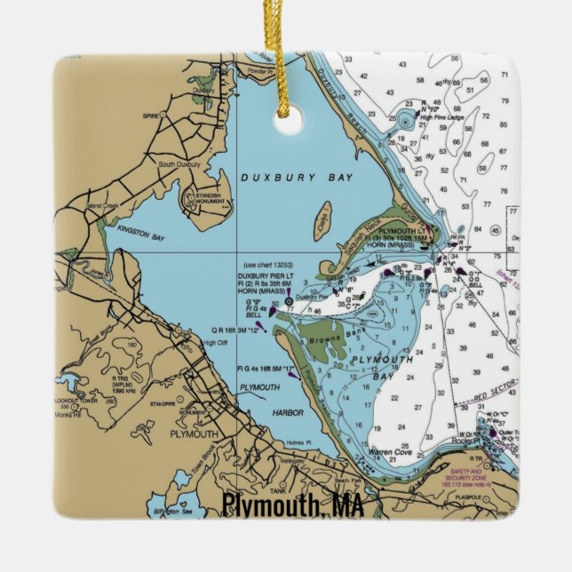 Ornement En Céramique Carte marine MA Plymouth (Devant)