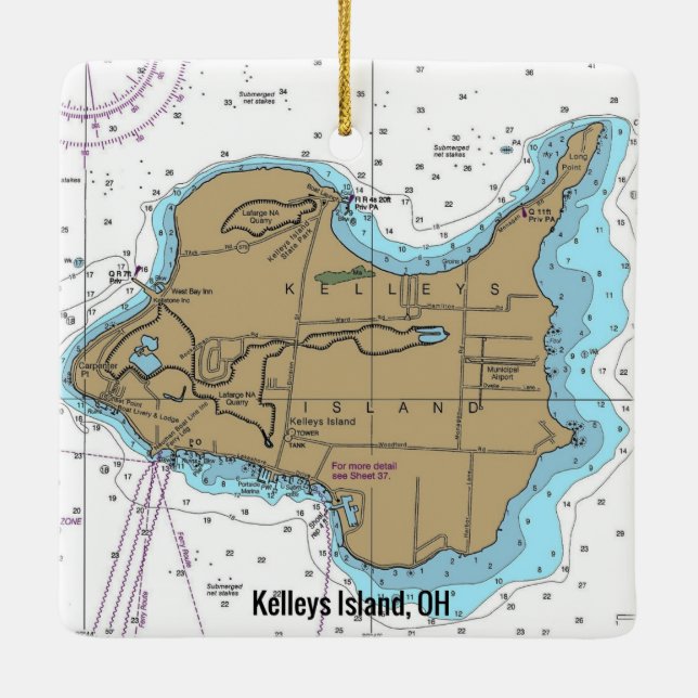 Ornement En Céramique Carte marine OH de Kelleys Island (Dos)