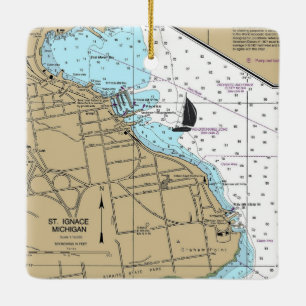 Ornement En Céramique Carte marine St. Ignace MI