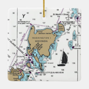 Ornement En Céramique Carte marine WI de l'île de Washington