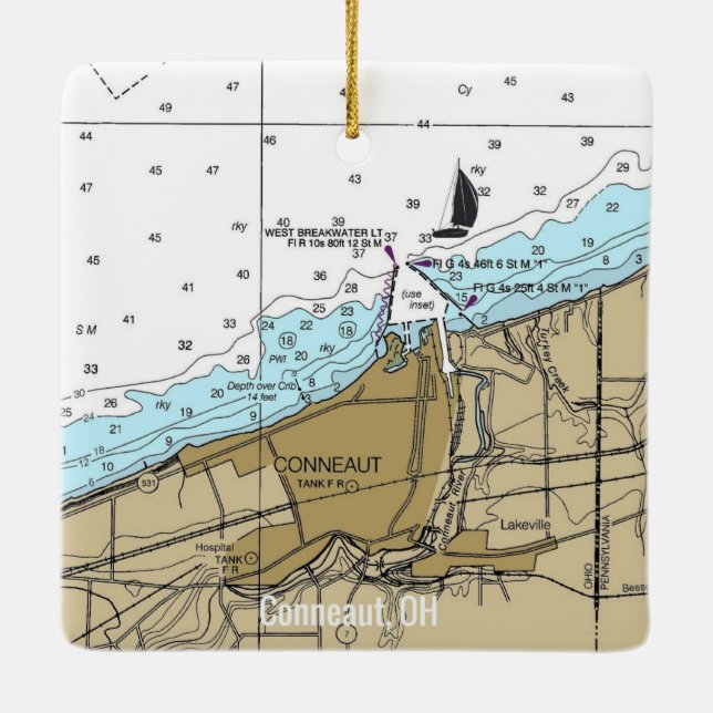 Ornement En Céramique Carte nautique Conneaut Ohio (Dos)