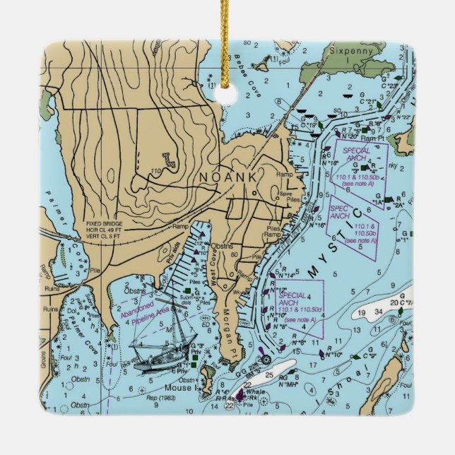 Ornement En Céramique Carte Nautique Ct Noank (Dos)